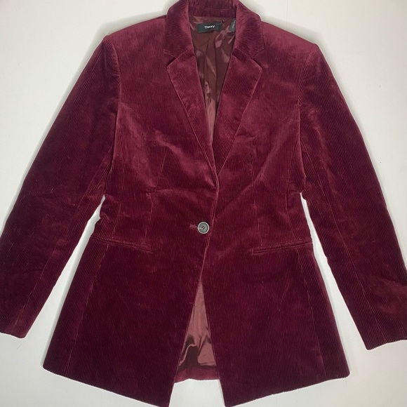 Theory Jackets & Blazers - THEORY Power Jacket II Corduroy Deep Mulberry Blazer Sz 4 EUC